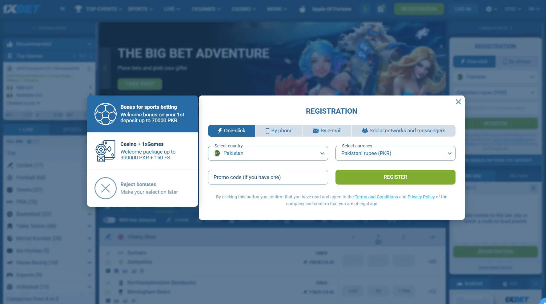 1xbet register